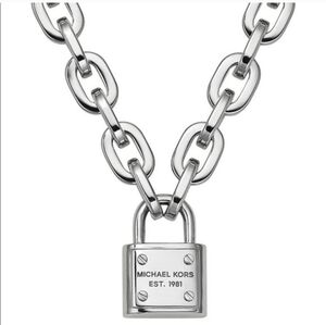 Michael Kors Square Chain Link Padlock Necklace Silver Plate Stainless Steel NWT